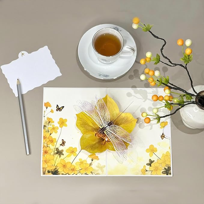 Birthday Card for Mom, 3D Dragonfly Pop-Up Card with Daisies and Butterflies, 3D Birthday Cards for Women, Sympathy and All Occasions, Unique Dragonfly Gift for Mom, Wife, Sister, Grandma, Daughter, Girlfriend, Includes Envelope & Note Tag