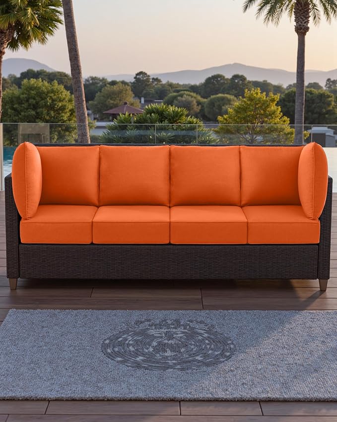 Luxury 24x24x6 Outdoor Chair Cushions Set of 4 - Water-Repellent 10-Piece Cushion Set for Outside Rattan Wicker Loveseat Chair Sectional L-Shape Sofa Patio Conversation Sets - Orange/Classic