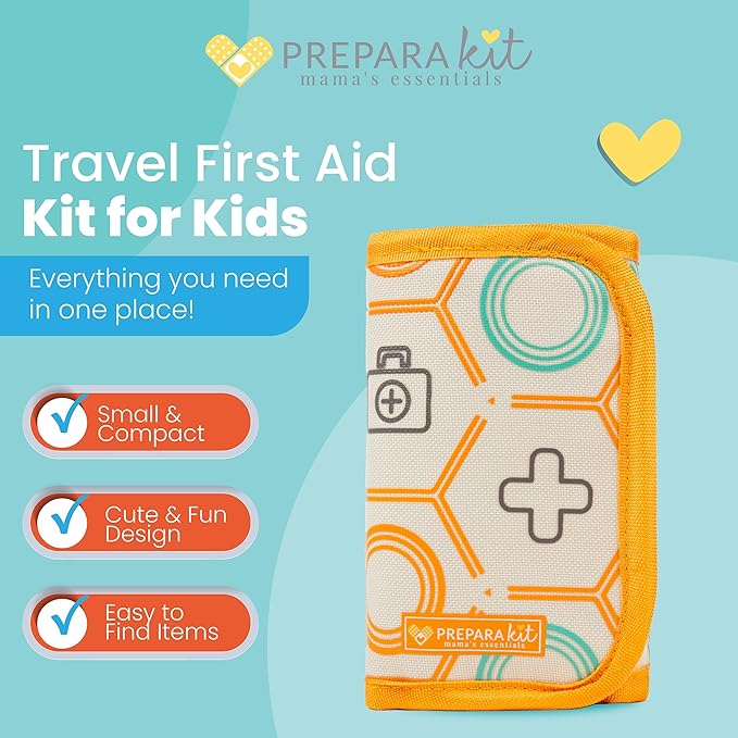 Travel First Aid Kit for Kids - Mini Car, Purse, Backpack, or Diaper Bag 75 Piece Medicine Includes All Essential Medical Supplies TSA-Approved (Orange Crush)
