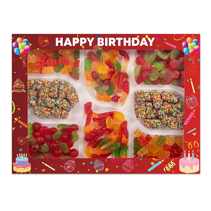 Happy Birthday Gummy Bear Candy Charcuterie Tray 1.75 Lbs. – Gummy Candy Board with Gummy Bears, Worms, Cherries & Crispy Crunchy Gummies – Birthday Food Gifts, Fun Candy Gift Box for Birthday Celebrations & Party Favors