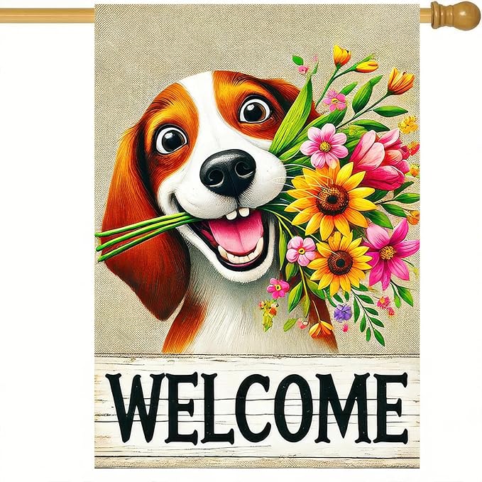 BlissYard Welcome Spring Summer Garden Flag 12x18 Inch Double Sided Beagle Puppy Dog Daisy Seasonal Garden Flag Decoration Yard Small Flag For Rustic Farmhouse Outdoor Banner Party Home Decor
