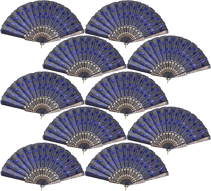 QIRMIZI 30 Pack Fabric Folding Handheld Fans, Perfect for Weddings, Parties, and Dancing,Royal Blue