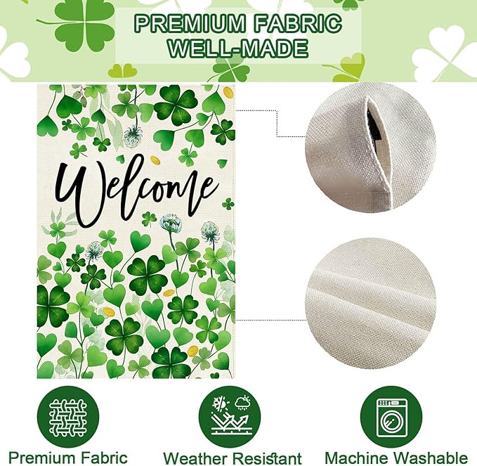 Baccessor St.Patrick's Day Welcome Garden Flag 12.5x18 Inch Double Sided,Green Lucky Shamrock Clover Flag Spring Farmhouse Holiday Yard Lawn Outdoor Outside Decoration