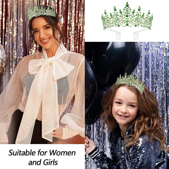 VELSCRUN Green Crystal Birthday Tiara Crowns for Women Girls It's My Birthday Sash Queen Girls Princess Crown with Combs Happy Birth Party Decorations Mom Sisters Birth Gift Hair Accessories