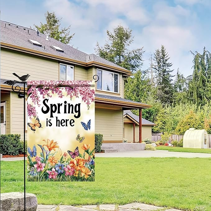Starlit Patio Welcome Spring Garden Flag Flower Spring Is Here Garden Flag Double Sided 12x18 Inch Floral Small Summer Yard Outdoor Flag Outside Home Decor Home Patio Seasonal Decoration
