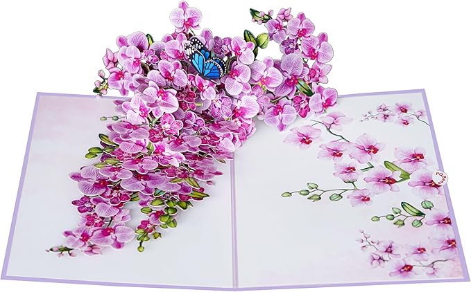 Orchid 3D Birthday Cards for Women, Mothers Day Cards, 6x8in Pop Up Gift Card for Mom, Wife, Her, Daughter, Sister, Grandma (Orchid Blossom 6x8).