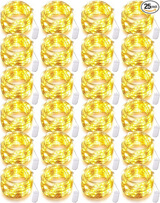 Riakrum 25 Pcs 10ft 30 LEDs Fairy Lights Battery Operated Bulk, Warm White Wedding Waterproof Tiny Small Twinkle LED String Lights for Jar Starry for DIY Birthday Party Favor for Vase Centerpieces
