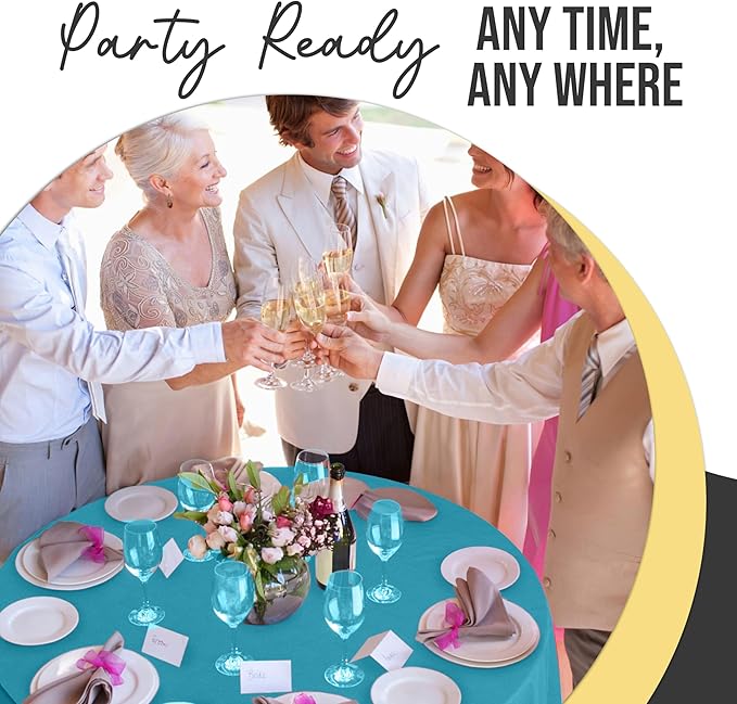 Exquisite 66% Thicker Premium Turquoise Round Tablecloth 0.5 Mil 12 Pack Plastic Table Cloth Disposable 84 Inch Round Plastic Tablecloth Won't Tear Easily Like Cheap Thin Brands