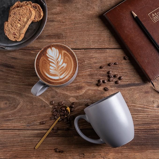 AmorArc 12 oz Coffee Mugs Set of 6, Ceramic coffee mugs with large handle for Men Women, Coffee Mugs for Coffee,Tea,Latte,Cocoa. Easy to Hold&Clean, Dishwasher&Microwave Safe, Matte Grey