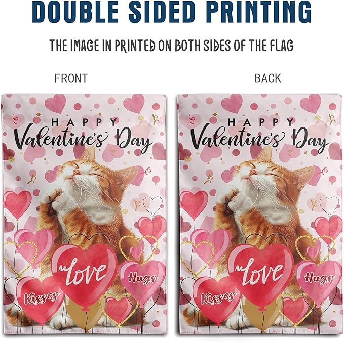 Orange Cat Valentine Garden Flag Valentines Day Flags for Outside 12x18 Double Sided Small Yard Flags Cat Valentine's Day Decor Outdoor Lawn Valentines Banners Front Porch