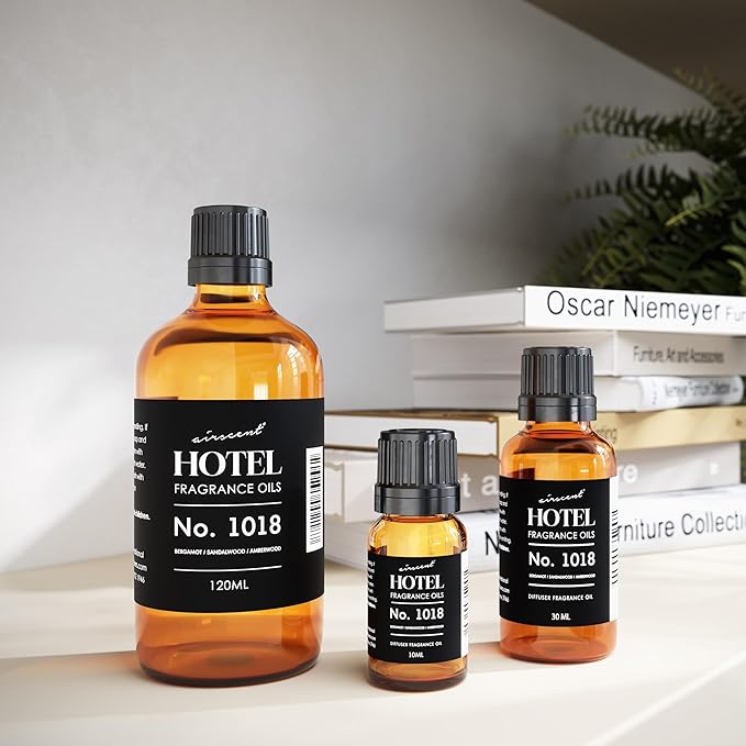AirScent Hotel Diffuser Oil No. 1018 - Bergamot Sandalwood Amberwood - Hotel Scent Dupe - Premium Fragrance Oil for Ultrasonic and Waterless Diffusers and Crafting - 10 ml, 0.34 fl oz Glass Bottle