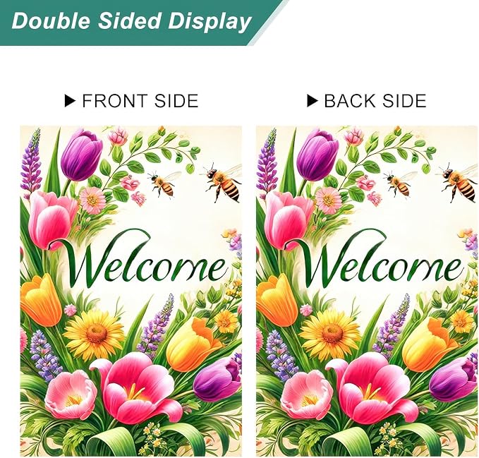 BlissYard Welcome Spring Garden Flag 12x18 Double Sided Flower Seasonal Small Flags For Outside Outdoor Decor Yard Farmhouse Holiday Spring Summer Decorations Yard Flags