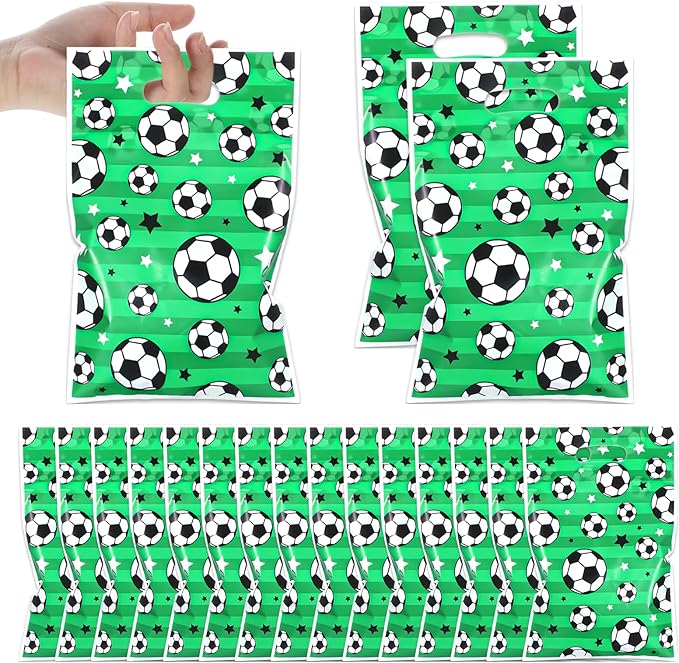ValueBargain 50 Pcs Soccer Gift Bags, Soccer Candy Bags with Handle, Football-Themed Party Favors for Team Sports, Birthday Decorations & Gift Giving, Reusable Glossy Metallic Treat Wraps