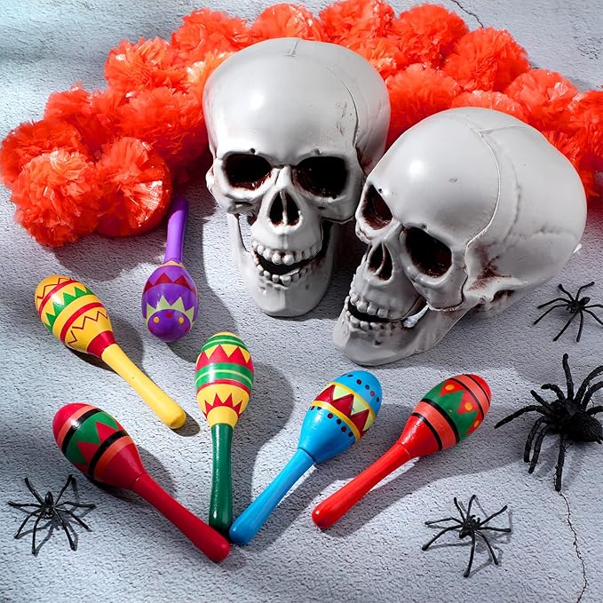 Hungdao 36 Pcs Mini Mexican Fiesta Wooden Maracas Bulk 6 Designs Wooden Maracas Noisemaker for Fiesta Party Favors Cinco De Mayo Party Supplies Decor Taco Tuesday Event Luau Game (Classic Style)
