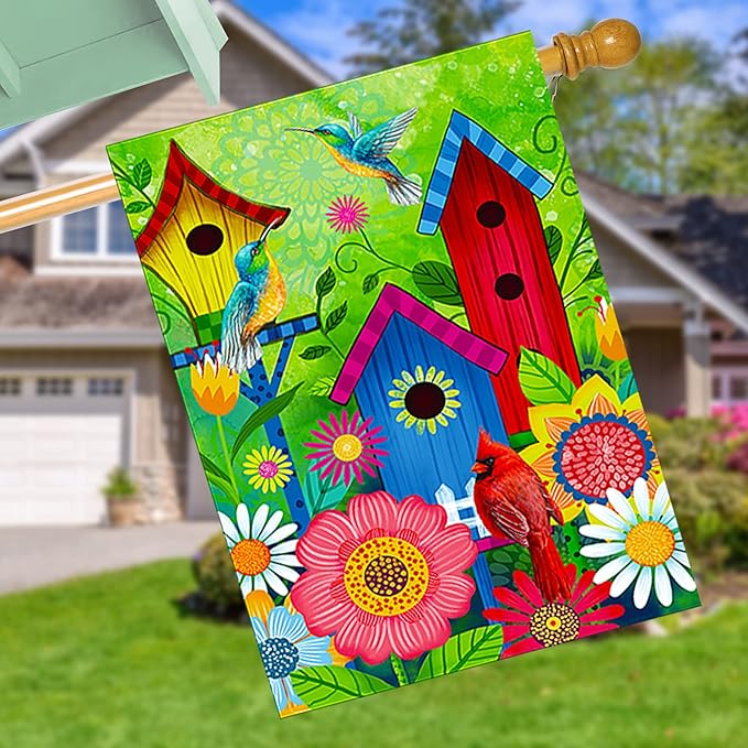 Spring summer Bird flags outdoor 28x40 double sided Large garden flag, Cardinal Bird house flag, Courtyard outdoor Lawn Farmhouse Decoration