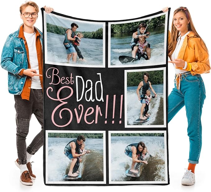 Gifts for Dad Custom Blankets with Photos Personalized Photo Blankets with Picture for Dad, Customized Throws Blanket for Fathers Day Plush Best Daddy Ever Family Husband Men Birthday