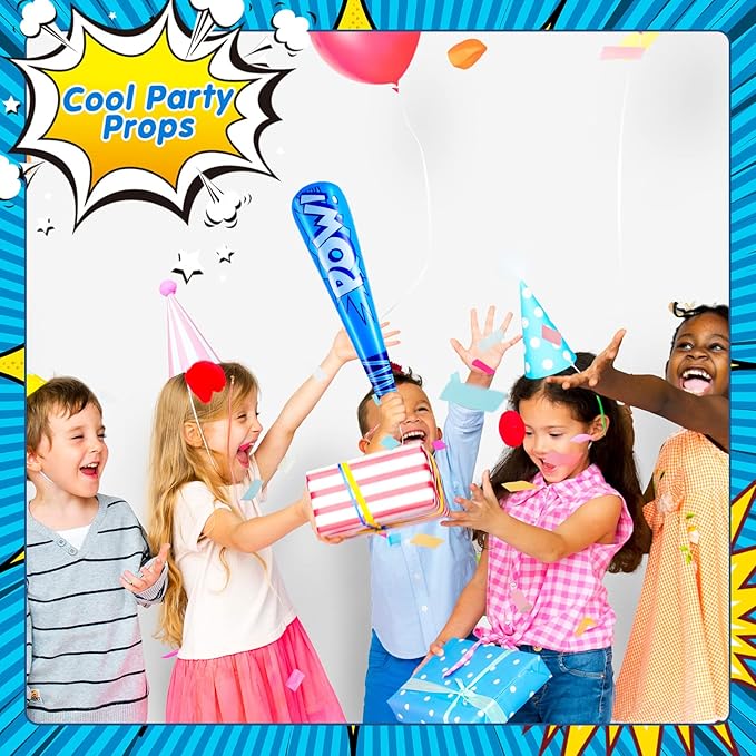 WILLBOND 17 Inch Inflatable Baseball Bat Bulk Baseball Party Favors Decorations, Inflatable Toys Blow up Bat with 1 Pump for Sports Theme Supplies(48 Pcs,Blue Pink and Orange)