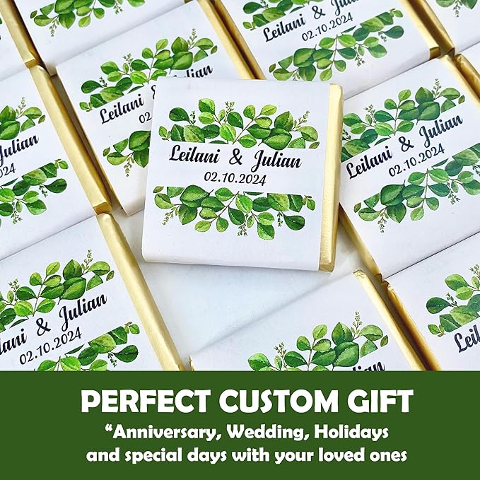 Set of 50 Personalized Wedding Chocolate, Custom Chocolate Wedding Favors for Guests, Customizable Wedding Gift, Unique Design for Wedding, Bridesmaid Favors