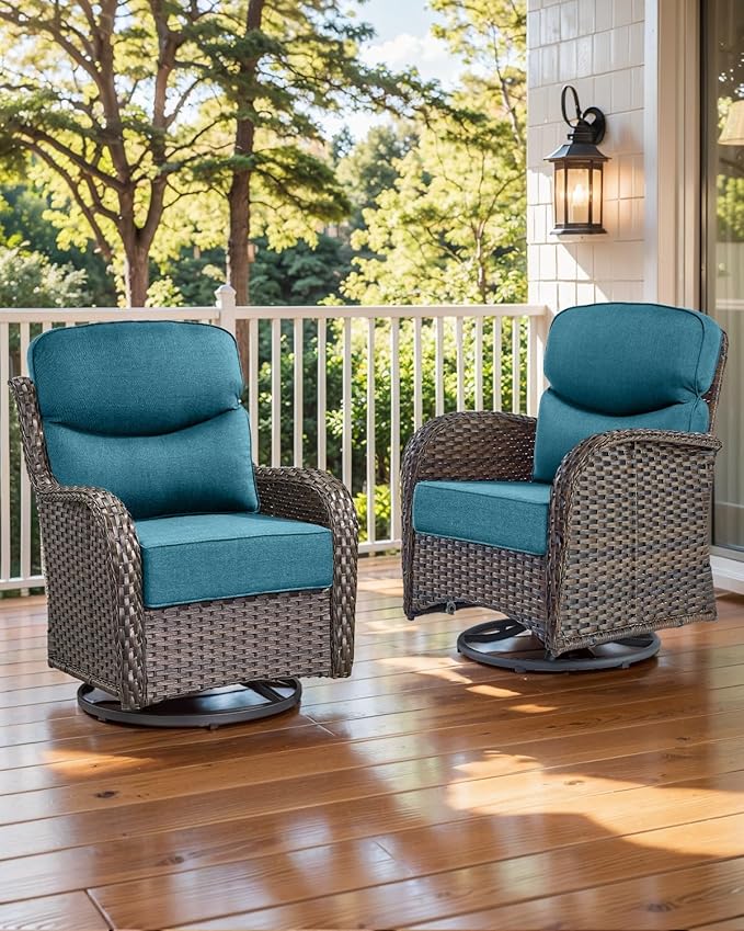 Luxury 22x24/22x25 6-Inch Smile Patio Dining Chair Cushions Set of 4 - Heavy Duty Water Slashproof Outdoor Seat Cushion for Outside Furniture Glider Loveseat L-Shape Sofa - Peacock Blue