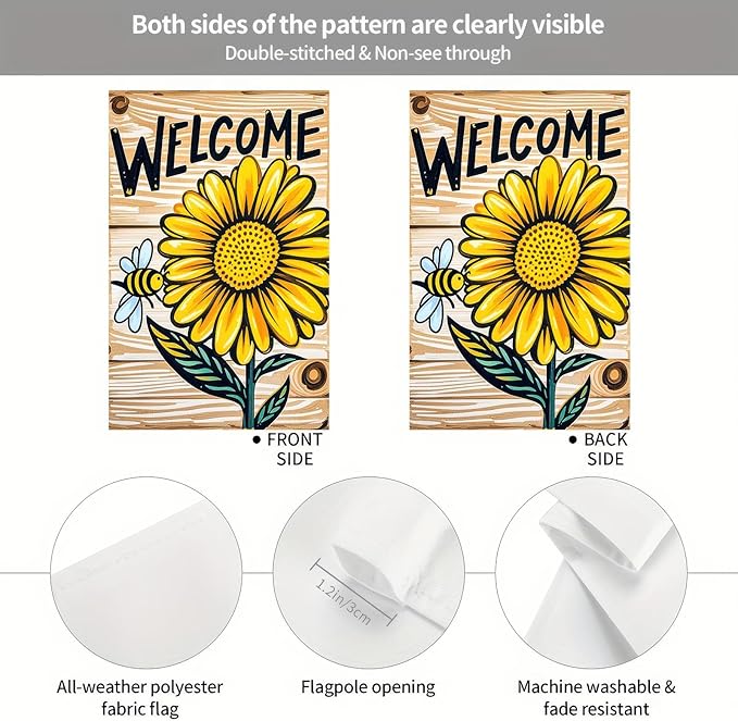 BlissYard Welcome Garden Flag 12x18 Double Sided Sunflower and Bee Seasonal Small Flags For Outside Outdoor Decor Yard Farmhouse Holiday Spring Summer Decorations Yard Flags