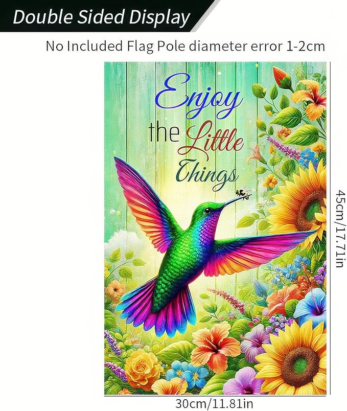 BlissYard Hello Spring Garden Flag Double Sided 12 x 18 Enjoy The Little Thing Hummingbird Garden Flag Flower Garden Flags Hummingbird Yard Outside Home Decoration Seasonal Outdoor Small Decor