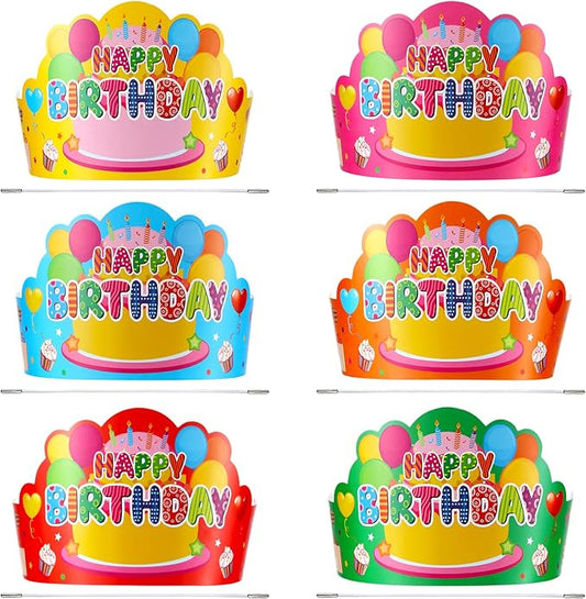 Yunsailing 36 Pcs Happy Birthday Crowns for Kids Paper Birthday Hat Crowns for Classroom Gifts Kids' Party(Colorful)