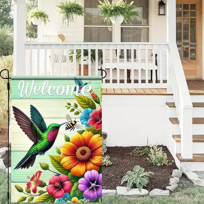 BlissYard Spring Summer Flower Garden Flag Welcome Small Yard Flag Bird Floral Double Sided Vertical Seasonal Farmhouse Wedding Yard Outdoor Decoration 12x18 Inch