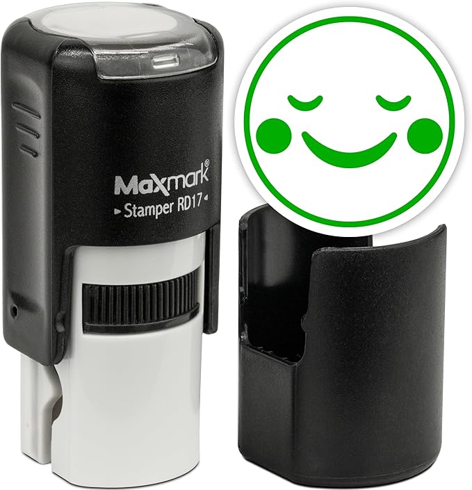 MaxMark Round Self Inking Emoji Stamp - Peace - Green Ink