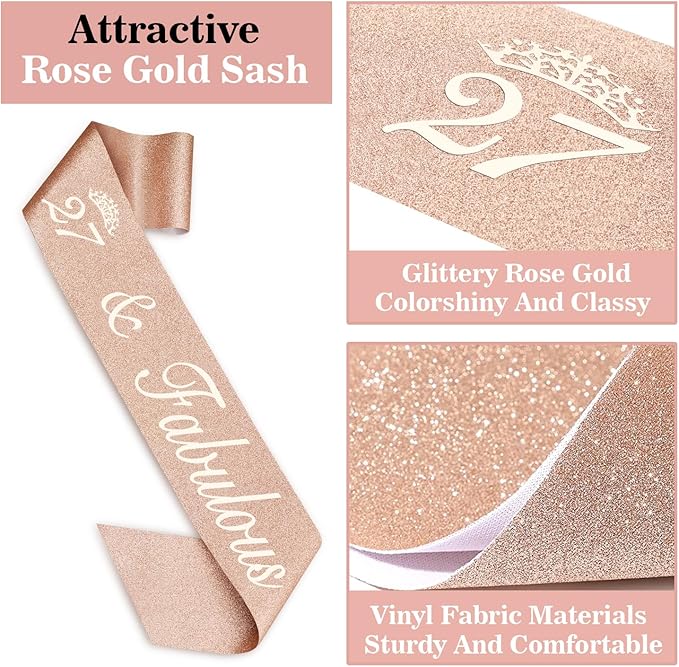 27th Birthday Decorations for Women Including Birthday Sash and Tiara, Candles and Cake Topper, Gifts for 27 Year Old Women, Party Decorations Favor Supplies