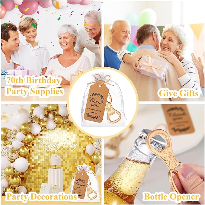 50Pcs 70th Birthday Bottle Opener Set, 70th Golden Bottle Openers Birthday Personalized Party Favors 70th Wedding Anniversaries Souvenirs Favors for Guests Gifts Decorations（70th）