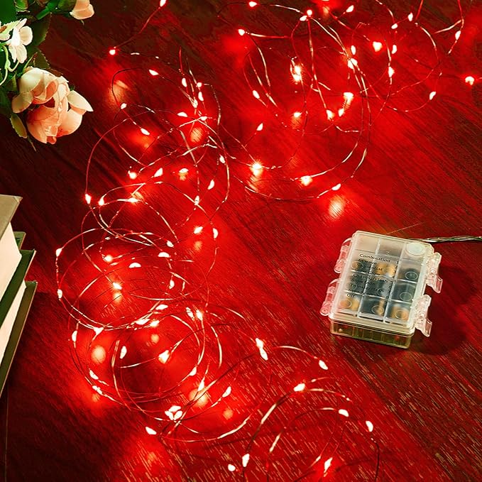 Ariceleo 4 Pack 32.8 Ft. Battery Operated Outdoor String Lights with Remote & Timer, LED Red Fairy Lights, Waterproof Twinkle Lights for Bedroom, Dorm, Mason Jar, Wedding, Party, Christmas