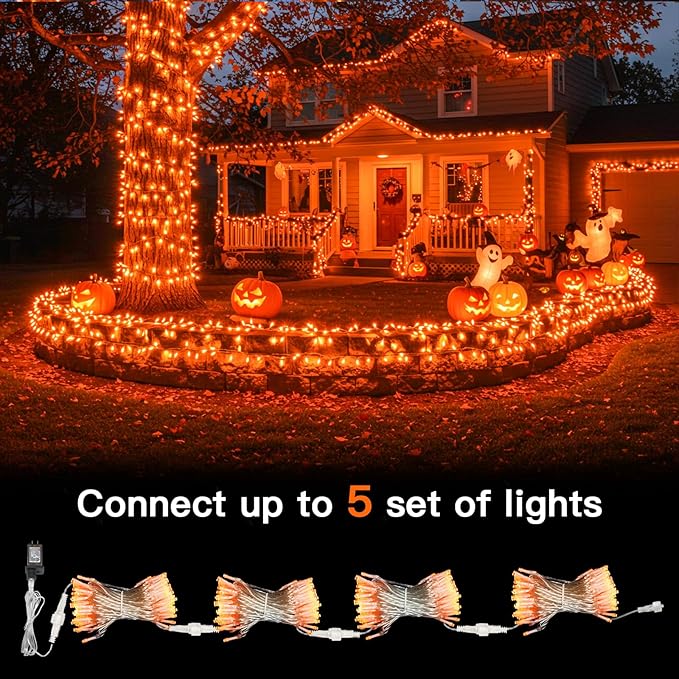 suddus Orange Halloween Lights Outdoor with Remote, 66ft 200 LED Connectable Waterproof String Lights Plug in, Dimmable Clear Wire Fairy Lights for Fall, Thanksgiving, Dorm, Party, Garden, Porch Decor