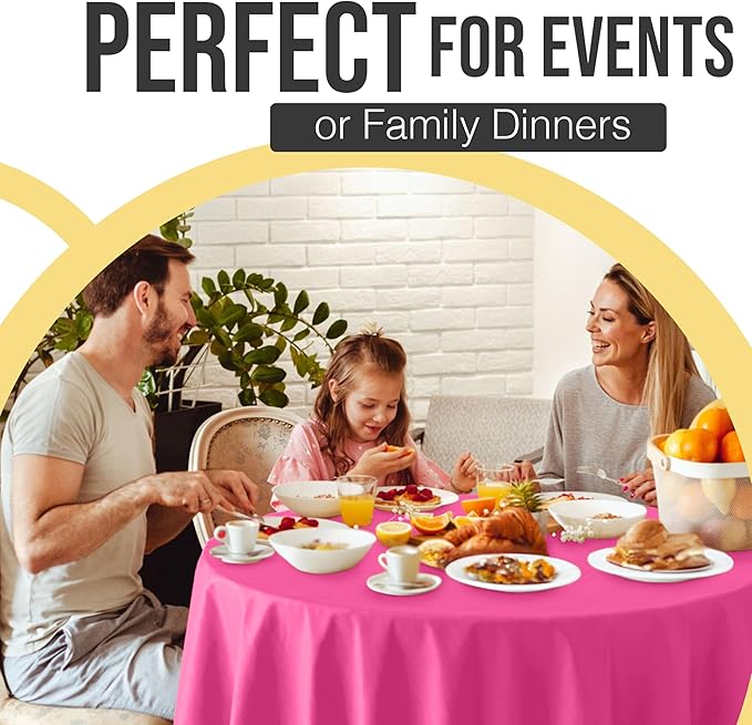 Exquisite 66% Thicker Premium Cerise Round Tablecloth 0.5 Mil 24 Pack Plastic Table Cloth Disposable 84 Inch Round Plastic Tablecloth Won't Tear Easily Like Cheap Thin Brands