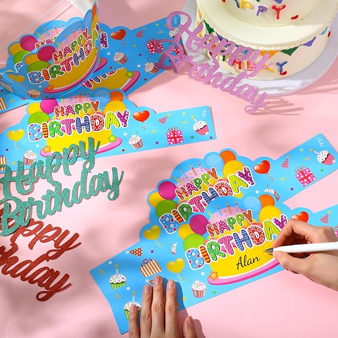 Yunsailing 36 Pcs Happy Birthday Crowns for Kids Paper Birthday Hat Crowns for Classroom Gifts Kids' Party(Blue)