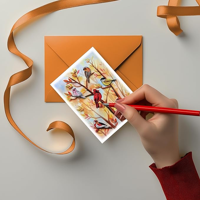 Autumn Tree and Thanksgiving Card, Quilling Art, Birds and Season Themed, Watercolor Classy Cards for Mom, Women, Wife, Daughter (Birds - Fall Garden)