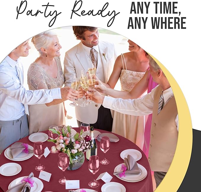 Exquisite 66% Thicker Premium Burgundy Round Tablecloth 0.5 Mil 24 Pack Plastic Table Cloth Disposable 84 Inch Round Plastic Tablecloth Won't Tear Easily Like Cheap Thin Brands