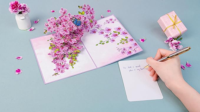Orchid Happy 50th Birthday Card, 3D Birthday Cards for Women, 6x8in Pop Up Gifts for Mom, Wife, Him, Her, Daughter, Sister, Grandma (Size 6x8 - Happy 50th Birthday)