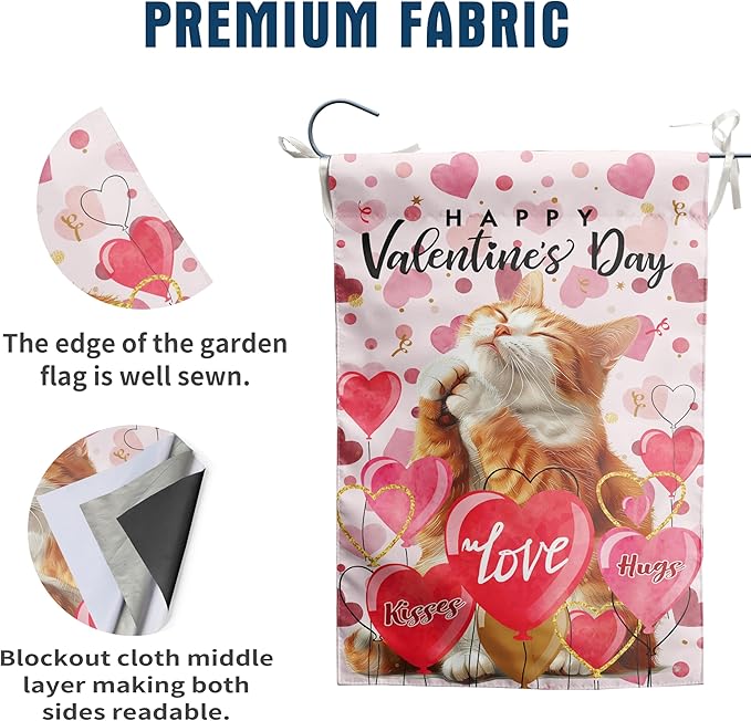 Orange Cat Valentine Garden Flag Valentines Day Flags for Outside 12x18 Double Sided Small Yard Flags Cat Valentine's Day Decor Outdoor Lawn Valentines Banners Front Porch
