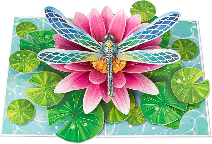 Dragonfly Pop Up Cards, Water Lily, Leaf, 3D Greeting Cards, Gift for Birthday, Mothers Day, Valentines Day, Mom, Wife, Girlfriend, Sister, Daughter, 5x7 - Includes Envelope And Message Note