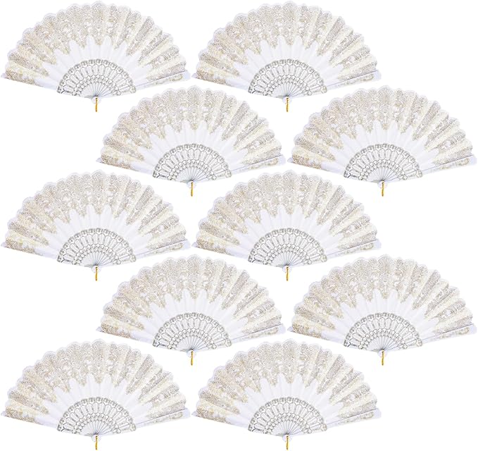 QIRMIZI 30 Pack Folding Handheld Fans,Silk Spanish Fan, Perfect for Weddings, Parties, and Dancing,White