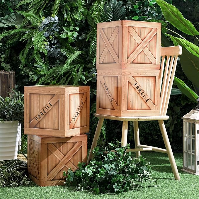 Humyoun 4 Pcs Jungle Themed Party Fake Wooden Crate Baby Shower Jungle-themed Party Decoration Safari Favor Boxes Paper Boxes Celebration for Wild West Celebrations Farmhouse Style Decor