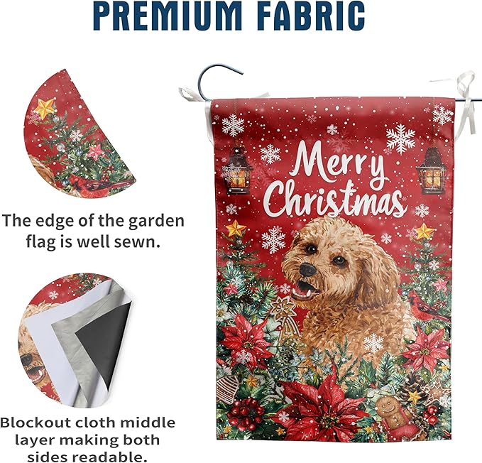 Christmas Golden Doodle Garden Flag Merry Christmas Dog Yard Flag for Outside Xmas Flags 12x18 Double Sided Red Poinsettia Garden Flags Winter Porch Decorations Outdoor