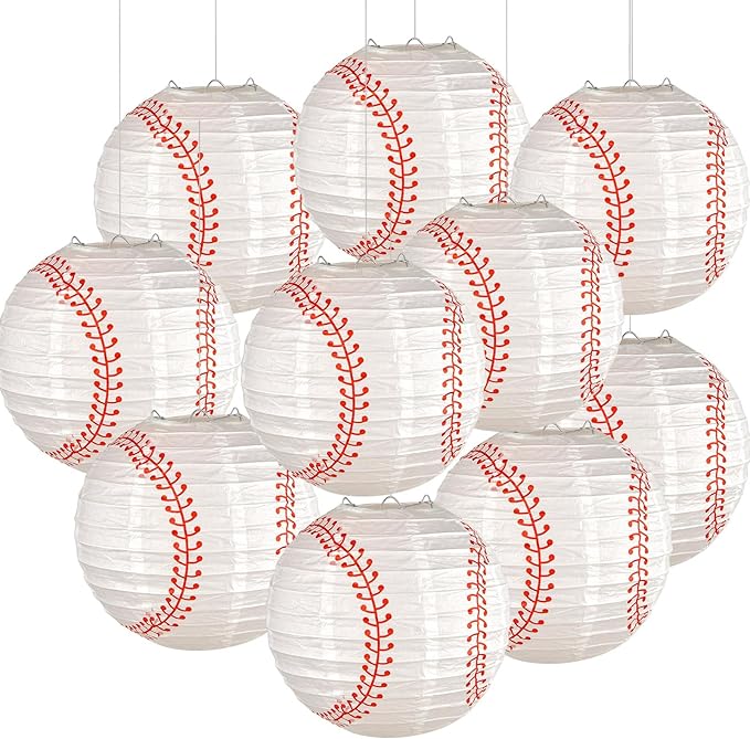10 Pack Baseball Paper Lanterns Decorations 8 Inch Sport Hanging Paper Lanterns Party Favor Table Centerpiece for Sport Themed Birthday Bar Game World Baseball Classic Party Ceiling Decoration