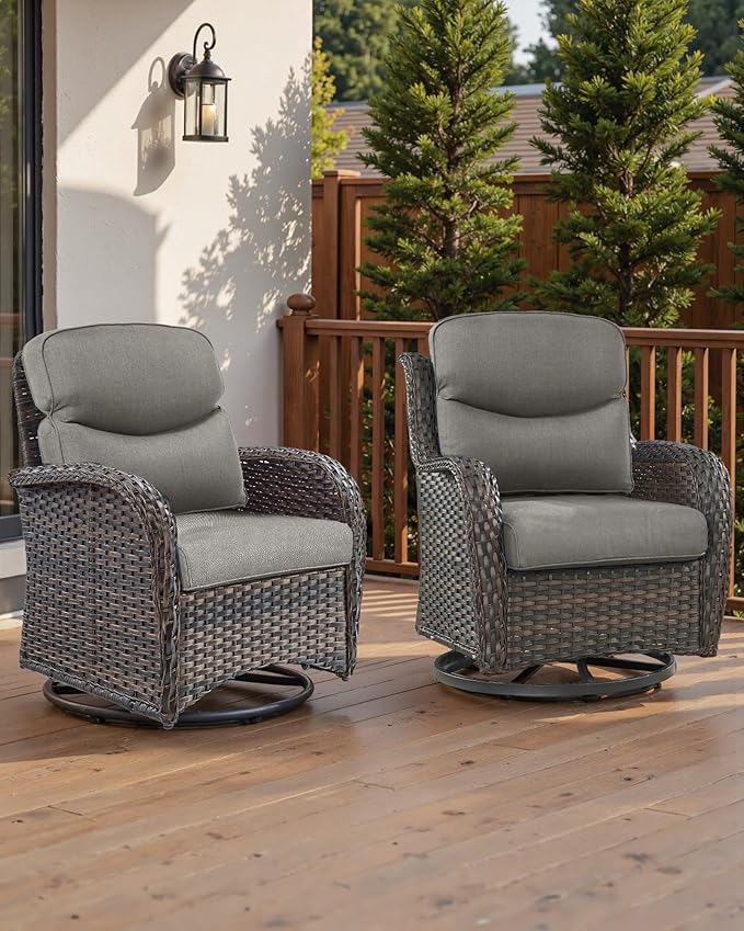 Pop 22x25/22x24 Outdoor Seat Cushions Set of 2 - Comfortable High Back Water-Resistant Patio Wicker Chairs Cushion for Dining Rocker Glider Loveseat Couch Sectional Sofa - Grey/Smile