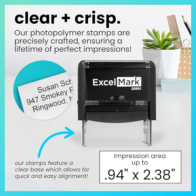 ExcelMark Custom Rubber Stamp – Clean & Easy Stamping – Personalized Self-Inking Stamp (Large)