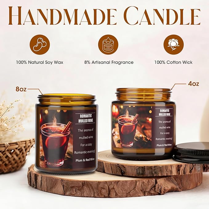 Valentines Day Gifts for Her Him - Mulled Wine Plums Candle 4 Oz - Romantic Anniversary Wedding Birthday Valentines Gifts for Women Men, Girlfriend Boyfriend Gift Ideas