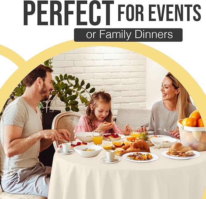Exquisite 66% Thicker Premium Ivory Round Tablecloth 0.5 Mil 6 Pack Plastic Table Cloth Disposable 84 Inch Round Plastic Tablecloth Won't Tear Easily Like Cheap Thin Brands