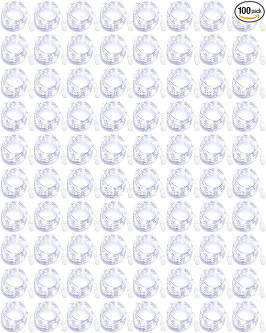 Riakrum 100 Pcs 10ft 30 LEDs Fairy Lights Battery Operated Bulk, White Wedding Waterproof Tiny Small Twinkle LED String Lights for Jar Starry for DIY Birthday Party Favor for Vase Centerpieces