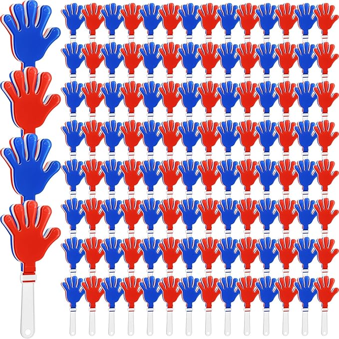 Jenaai 120 Pcs Hand Clapper Bulk Noise Makers Red White Blue 7.5 Inch Clapping Hands Party Favors Plastic Noisemakers Noise Maker for Adult Sports Events Birthday Supplies Accessories