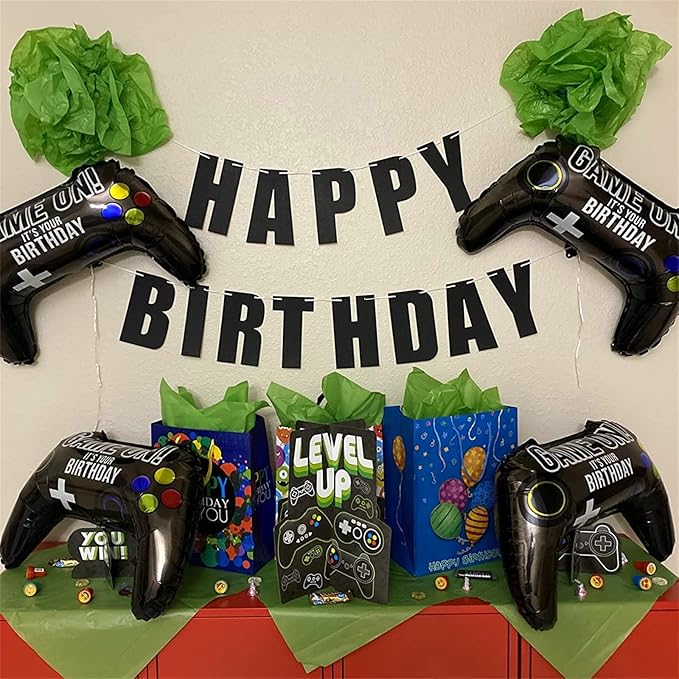 5 Pieces Video Game Party Balloons, Giant Video Game Controller Mylar Foil Balloons Game on Balloons for Kids Boys Gaming Theme Birthday Party Video Game Baby Shower Decorations Supplies